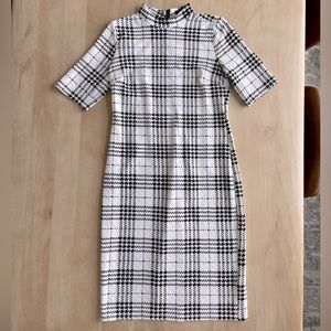 Tacera black and white plaid sheath dress